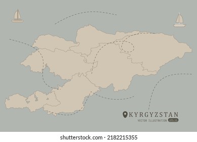 Kyrgyzstan Map - World Map International vector template High detailed with brown color isolated on grey background including simple point of location, wind, boat icon - Vector illustration eps 10