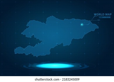 Kirgisistan Karte - Weltkarte Internationale Vektorvorlage mit Hologramm im Perspektivstil und HUD, GUI, Benutzeroberfläche einzeln auf blauem Hintergrund für Design - Vektorgrafik eps10
