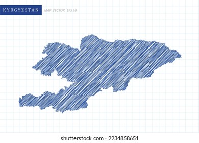 Kyrgyzstan Map - World Map International vector template with blue outline graphic and pen drawing sketch style isolated on white grid background for design, website - Vector illustration eps 10