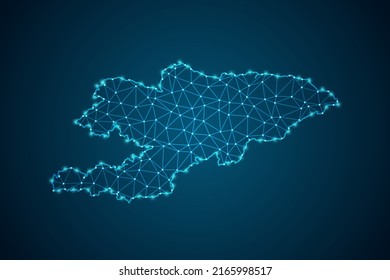 Kyrgyzstan Map - World Map mash line and point scales on blue technology background. Wire Frame 3D mesh polygonal network line, design sphere, dot and structure -  Vector illustration eps 10