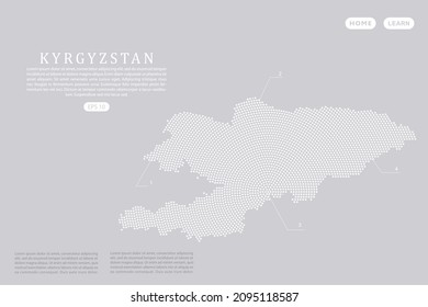 Mapa de Kirguistán - Plantilla de vector de mapas del mundo con puntos blancos, cuadrícula, grueso, estilo medio tono aislado en fondo gris para educación, infografía, diseño, sitio web - Ilustración vectorial eps 10