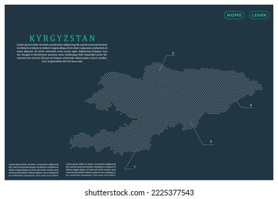 Kirgisistan Karte - Weltkarte, Vektorvorlage mit grauen Punkten, Gitter, Grunge, Halftone-Stil einzeln auf grünem Hintergrund für Bildung, Infografik, Design, Website, Banner - Vektorgrafik eps10