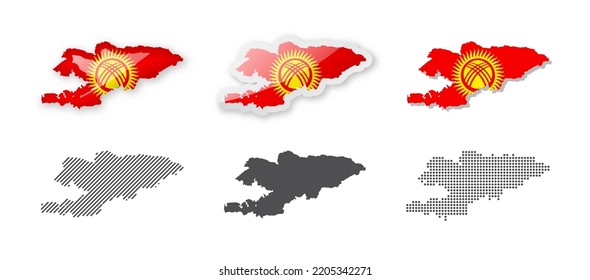Kirguistán - Colección de mapas. Seis mapas de diferentes diseños. Conjunto de ilustraciones vectoriales
