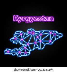 Kyrgyzstan neon map, isolated vector illustration.