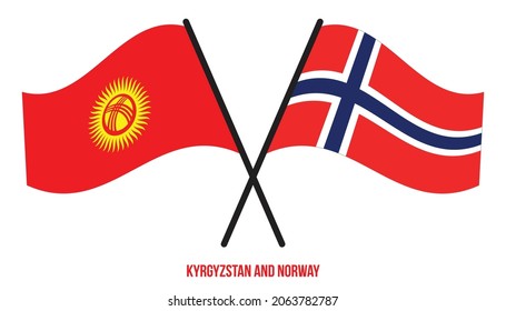 Kyrgyzstan and Norway Flags Crossed And Waving Flat Style. Official Proportion. Correct Colors.