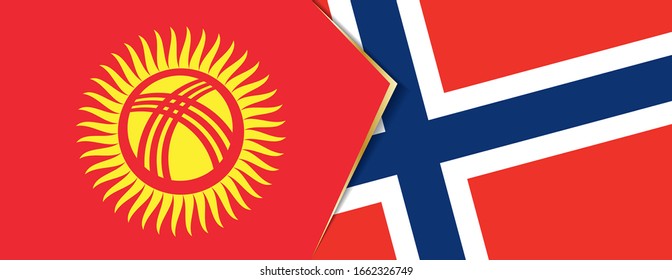 Kyrgyzstan and Norway flags, two vector flags symbol of relationship or confrontation.