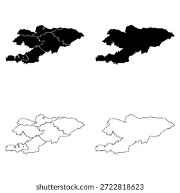 Conjunto de mapas de contorno y relleno sólido de Kirguistán.