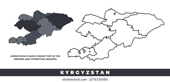 Kyrgyzstan political regions black color outline map set