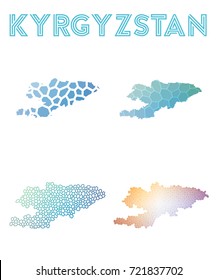 Kyrgyzstan polygonal map. Mosaic style maps collection. Bright abstract tessellation, geometric, low poly, modern design. Kyrgyzstan polygonal maps for infographics or presentations.