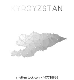 Kyrgyzstan polygonal vector map. Molecular structure country map design. Network connections polygonal Kyrgyzstan map in geometric style for your infographics.