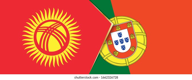 Kyrgyzstan and Portugal flags, two vector flags symbol of relationship or confrontation.