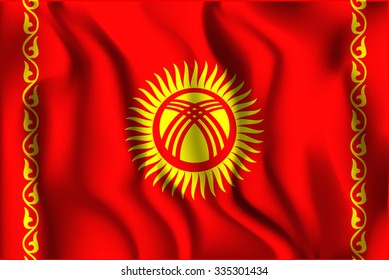 Kyrgyzstan Possible Variant Flag. Rectangular Shape Icon with Wavy Effect