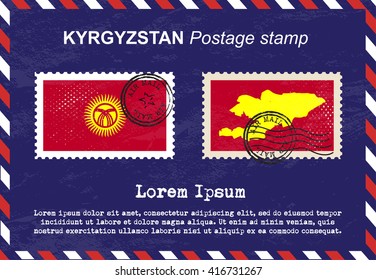 Kyrgyzstan postage stamp, postage stamp, vintage stamp, air mail envelope.