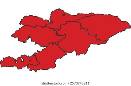 Kyrgyzstan red map with border of regions outline vector