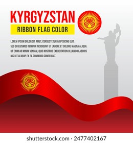 Kyrgyzstan ribbon flag with Martyrs of the Revolution Monument silhouette and decoration