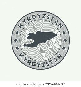 Kyrgyzstan round badge vector. Country round stamp with shape of Kyrgyzstan, isolines and circular country name. Attractive emblem. Artistic vector illustration.