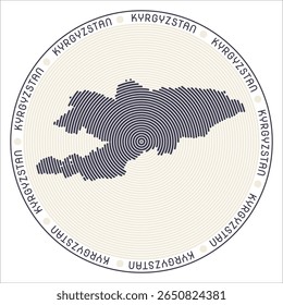 Kyrgyzstan round logo design. Country shape build of rings. Kyrgyzstan text around the country. Vector Illustration.