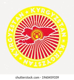 Kyrgyzstan round stamp. Logo of country with flag. Vintage badge with circular text and stars, vector illustration.