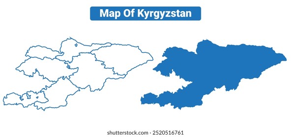 Kyrgyzstan simple vector map and outline style illustration set