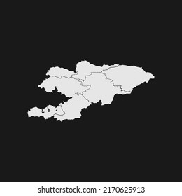 kyrgyzstan soft white map with black detail and background