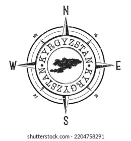 Kyrgyzstan Stamp Map Compass Adventure. Illustration Travel Country Symbol. Seal Expedition Wind Rose Icon.
