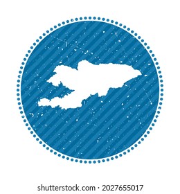 Kyrgyzstan striped retro travel sticker. Badge with a map of the country, vector illustration. Can be used as insignia, logotype, label, sticker, or badge of Kyrgyzstan.