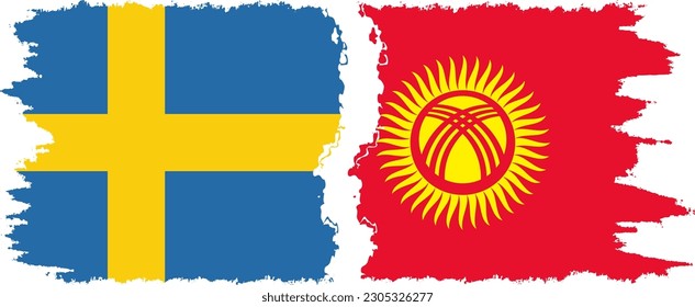 Kyrgyzstan and Sweden grunge flags connection, vector