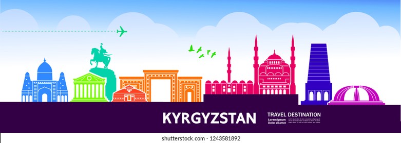 Kyrgyzstan Travel Destination Vector.