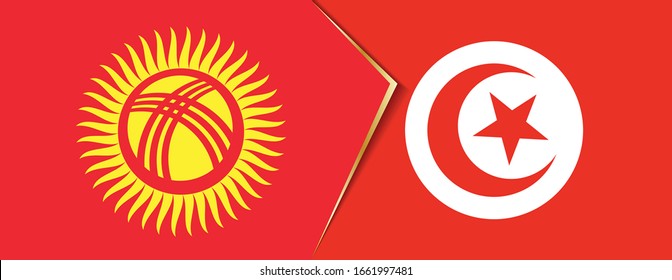 Kyrgyzstan and Tunisia flags, two vector flags symbol of relationship or confrontation.