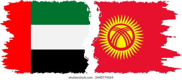 Kyrgyzstan and United Arab Emirates grunge flags connection, vector