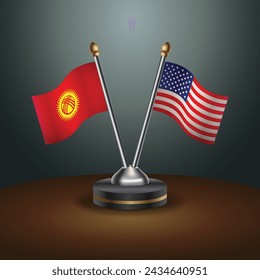 Kyrgyzstan and United States table flags with gradient backgrund. Vector Illustration