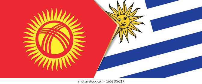 Kirgisistan und Uruguay Flaggen, zwei Vektorillustrationen Flaggen Symbol für Beziehung oder Konfrontation.