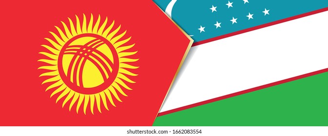 Kyrgyzstan and Uzbekistan flags, two vector flags symbol of relationship or confrontation.