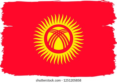
Kyrgyzstan vector grunge brush stroke with  national flag and contour map. 