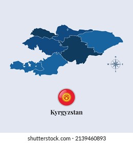 Kyrgyzstan vector map and flag, Flag map of Kyrgyzstan, vector