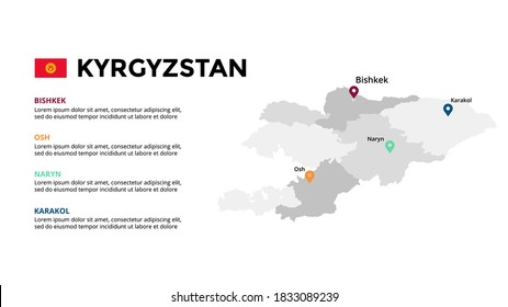 Kyrgyzstan vector map infographic template. Slide presentation. Global business marketing concept. Asia country. World transportation geography data. 