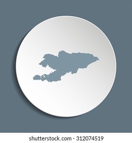 Kyrgyzstan vector map on a paper circle. Cut out from white paper icon map of Kyrgyzstan. Vector icon map of Kyrgyzstan on dark background. Paper cut style country map. 
