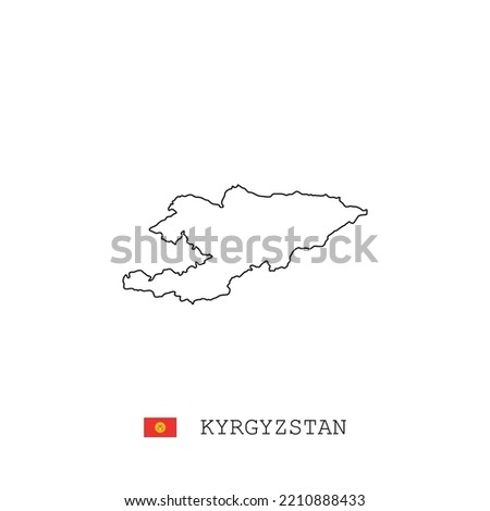 Kyrgyzstan vector map outline, line, linear. Kyrgyzstan black map on white background. Kyrgyzstan flag