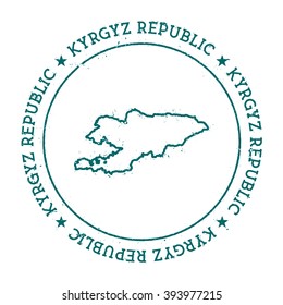 Kyrgyzstan vector map. Retro vintage insignia with Kyrgyzstan map. Distressed visa stamp with Kyrgyzstan text wrapped around a circle and stars. Country map vector illustration.