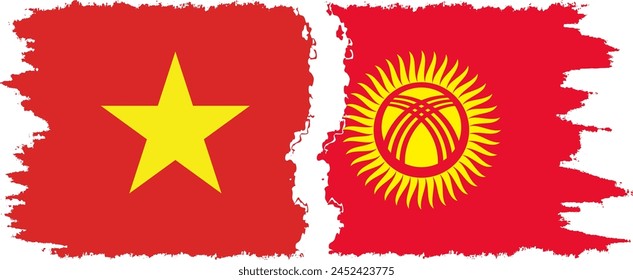 Kyrgyzstan and Vietnam grunge flags connection, vector