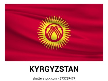 Kyrgyzstan Waving flag isolated vector in official colors and Proportion Correctly. waving wind Flag realistic fabric effect. country's name label in bottom
