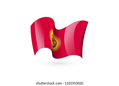 Kyrgyzstan waving flag vector icon, national symbol. Flag of Kyrgyzstan, fluttered in the wind - vector illustration isolated on white background.