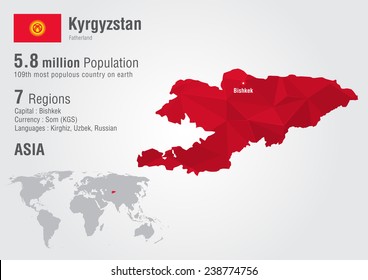 Kyrgyzstan world map with a pixel diamond texture. World geography.