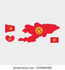 Kyrgyzstani Flag Embedded in Map. Heart map Vector 