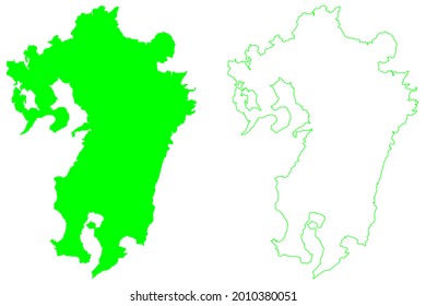 Kyushu island (Japan, East Asia, Japanese archipelago) map vector illustration, scribble sketch Kyushu map