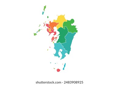 Kyushu map isolated modern colorful style. for website layouts, background, education, precise, customizable, Travel worldwide, map silhouette backdrop, earth geography, political, reports. 