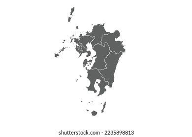 Kyushu-Karte einzeln auf weißem Hintergrund.für die jährliche Infografik Bericht Website-Layout.