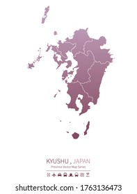 kyushu map. japan provinces vector map.
