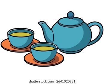 Kyusu teapot with cup vector art isolated on white background