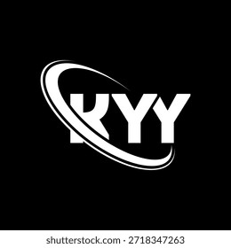 Logo de KYY. Carta de KYY. Diseño del logotipo de la letra de KYY. Logotipo de KYY con el círculo y el logotipo del monograma en mayúsculas. Tipografía KYY para tecnología, negocio y marca inmobiliaria.